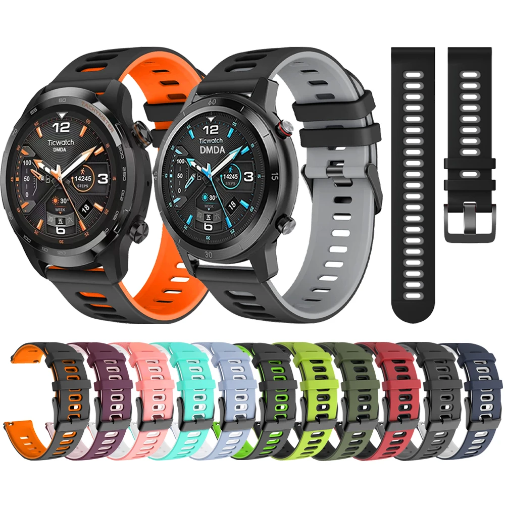 لينة سيليكون اثنين من لهجة الأشرطة ، معصمه ل TicWatch Pro3 الترا ، غس ، LTE ، E3 ، GTX ، GTH ، S2 ، E2 ، برو X ، 2021 ، 20 مللي متر ، 22 مللي متر