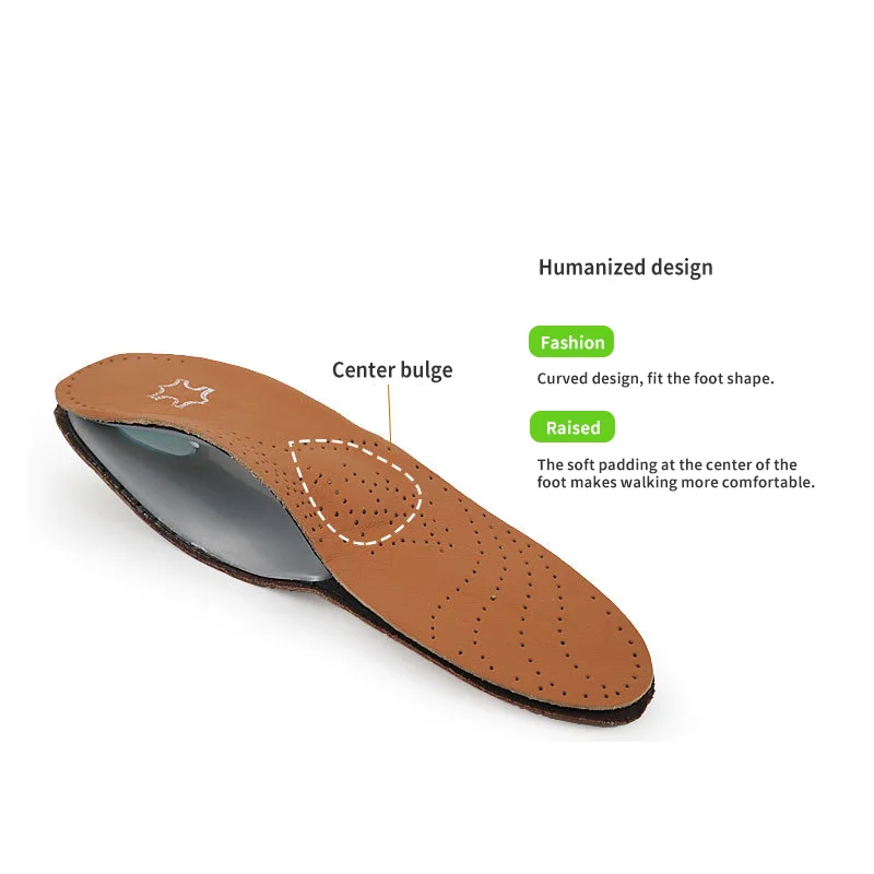 Brown cowhide shoe pad flat and full arch pad XO fits the arch of the foot, men's and women's sports and leisure insoles