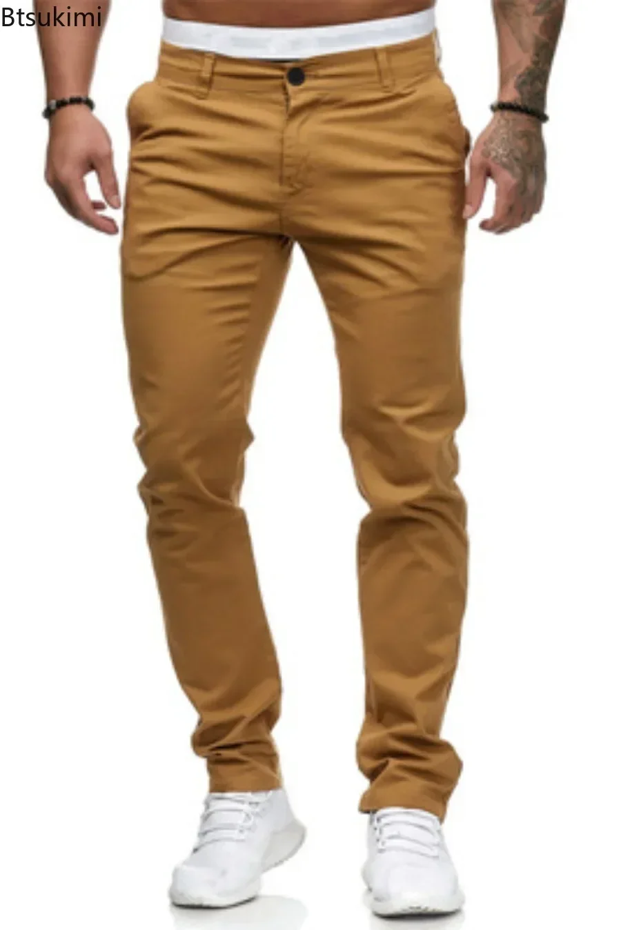 2025 primavera otoño moda ropa de hombre pantalones casuales de hombre sólido Slim Fit pantalones de cintura media nuevos pantalones holgados deportivos de negocios para hombre