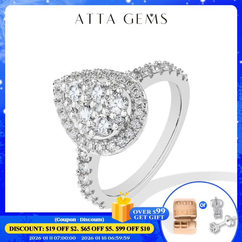 ATTAGEMS Round D VVS1 Moissanite Diamond Pear-Shaped Rings for Women S925 Sterling Silver Engagement Bride Vintage Jewelry Gifts