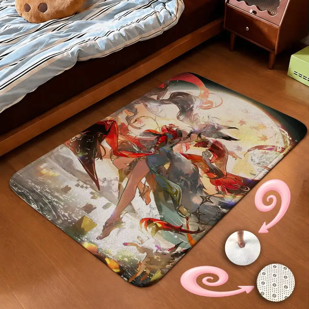 H-Hsin Game WuWa Home Decor Short Plush Floor Mat, Non-Slip & Easy to Clean for Multi Doorways
