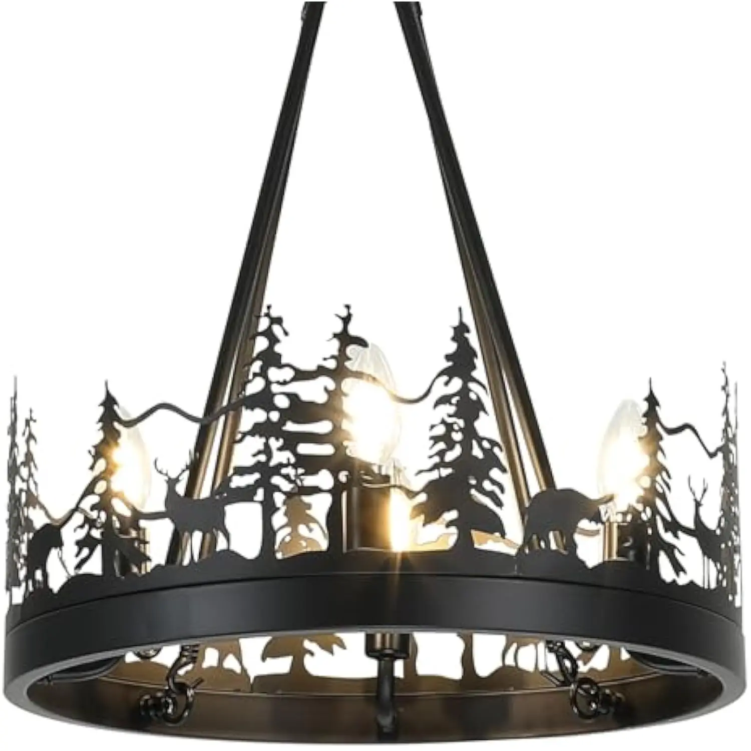 

4-Light Rustic Chandelier for Dining Room, Farmhouse Chandelier with Adjustable Height, Black Forest Wagon Wheel Light Fixture,