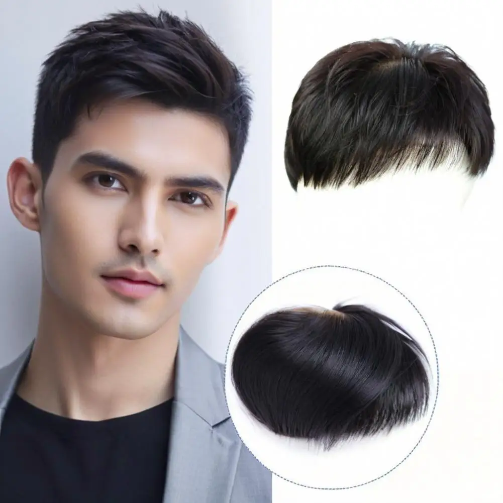 Wig Piece Men's Hair Patch Forehead Baldness Cover White Hair Natural Breathable Synthetic Fiber High Temperature Silk