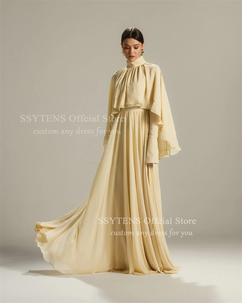 فساتين سهرة من SSYTENS Dubai فستان أنيق لحفلات الزفاف من الشيفون فساتين سهرة فاخرة بأكمام طويلة للنساء فستان سهرة