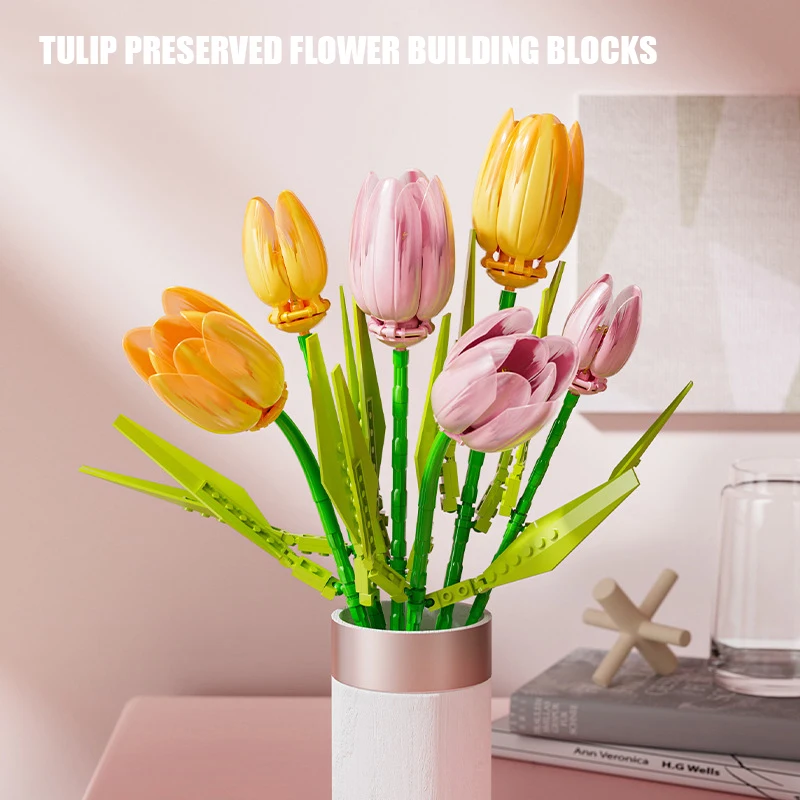 

Eternal Tulip Flower Building Blocks Girls DIY Craft Gift Christmas Present Small Particles Desktop Decor