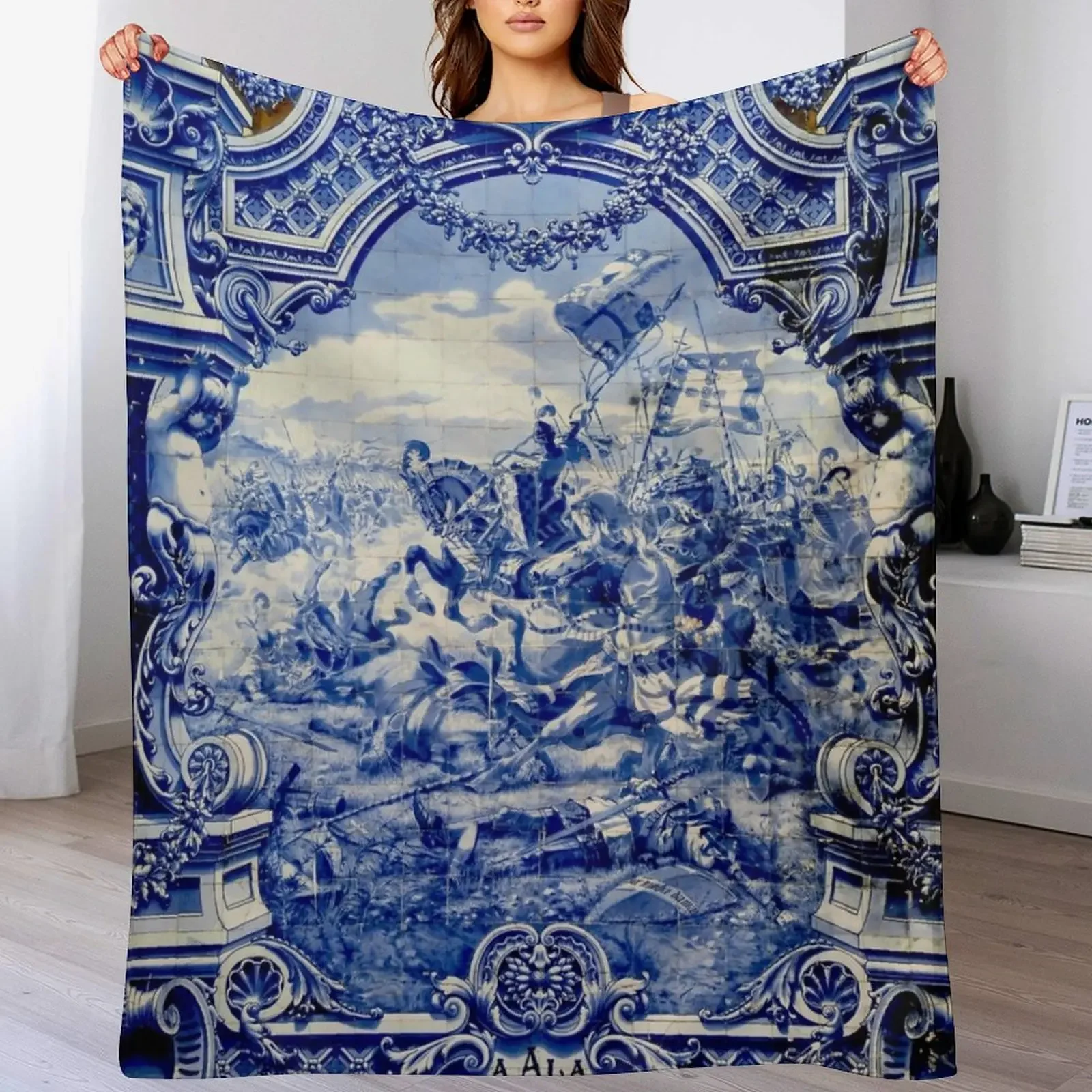 

Wall of Tiles - HD - A alla dos Namorados (Lover s place) - Porto Station (Portugal) Throw Blanket Toddler blanket boys