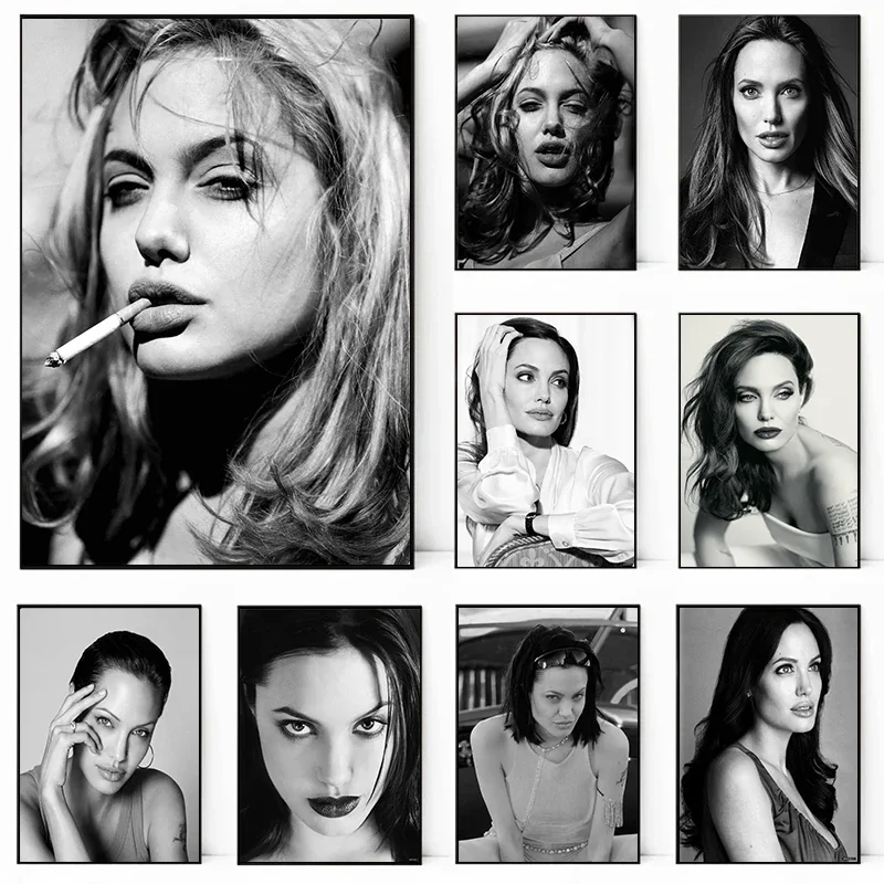 Black and White Sexy Angelina Jolie Hot Movie Star Poster Canvas Printing Portrait Pictures Fans Room Wall Art Home Decor Mural