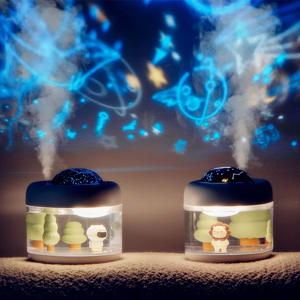 5v 7w 500ml Cartoon Rotate Projection Spray Humidifier starry sky three-color Night light Landscape USB charging 35-55ml/h