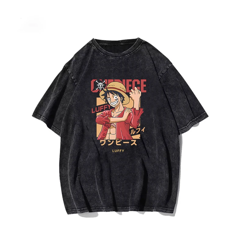 Anime The Same Luffy Sauron Chobaise Washed Old T-shirt Short-sleeved Men's Retro Top Periphery graphic t shirts