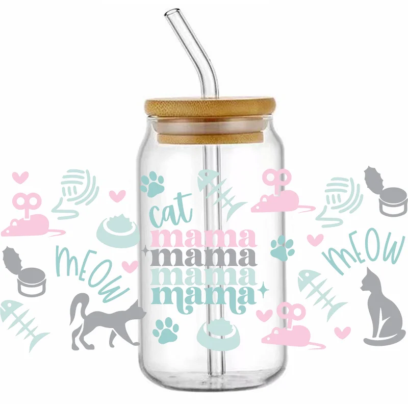 Mama-envoltura de taza 3D UV DTF liberbey, transferencia de hierro para Pegatinas de vidrio, taza de 16oz