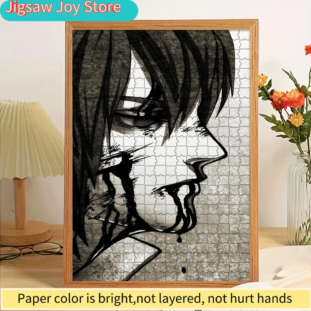 

Аниме-пазл «Тетрадь смерти» с Л. Лоулиетом в монохромном стиле, сцена с кровавой ртом, из высококачественной плотной бумаги, высокое разрешение