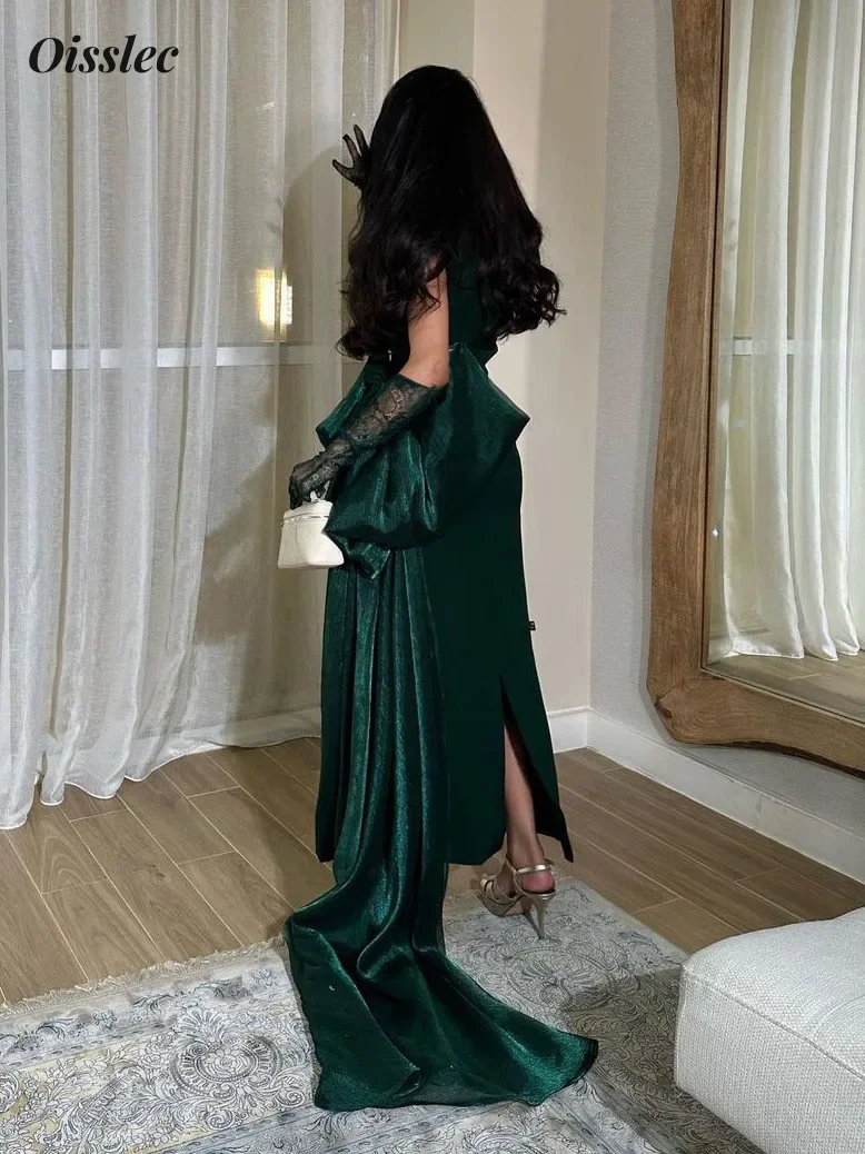 Oisslec Dress Elegant Vintage Sweet Sexy Green Shiny Lace Gloves Bow Customize Formal Occasion Prom Dress Evening Party Gowns