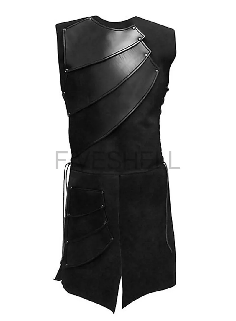 Adult Men Medieval Steampunk Clothing Round Neck Sleeveless Vintage Stitching Victorian Cosplay Top Jacket Outfit Costume