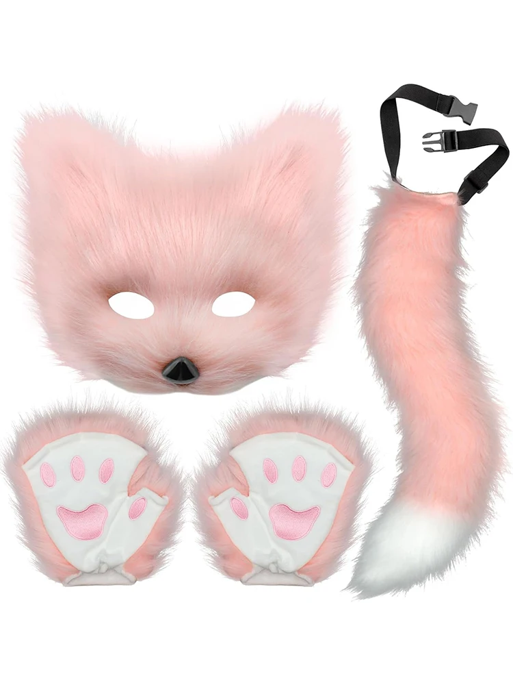 할로윈 애니메이션 동물 꼬리 코스프레 의상 고양이 귀와 늑대 여우 소품 고양이 여우 플러시 꼬리 역할 놀이 파티 귀여운 액세서리