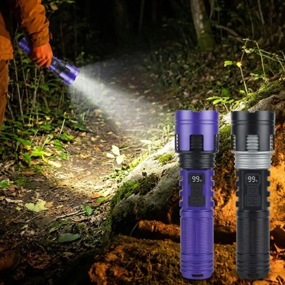 

Telescopic Zooming Strong Flashlight COB Flood Digital Power Display Handheld Spotlight Long Lasting Runtime Waterproof