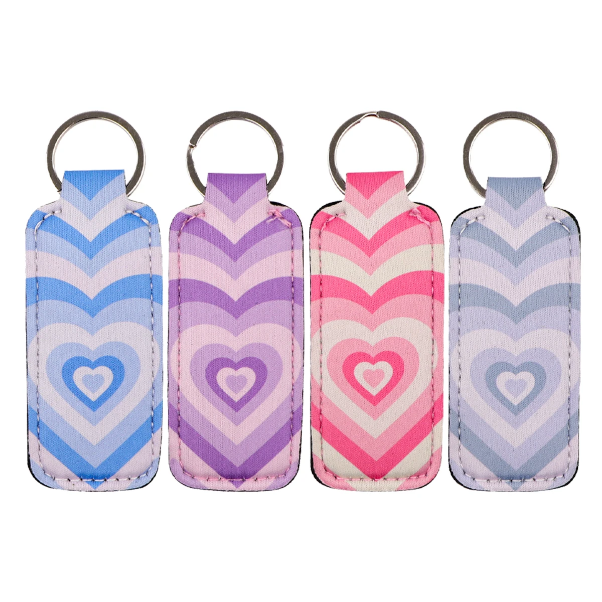 Love Heart Colorful Clip on Lipstick Holder Keychain Print Fashion Keyring Trendy Lip Balm KeyChain Bag Charm Travel Accessories