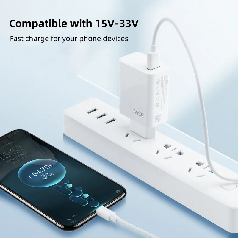 USB Charger 33W Fast Charging Phone Power Adapter For iPhone  15 14 Samsung Xiaomi Quick Charge 3.0 Wall Charger 6A Type C Cable image 6