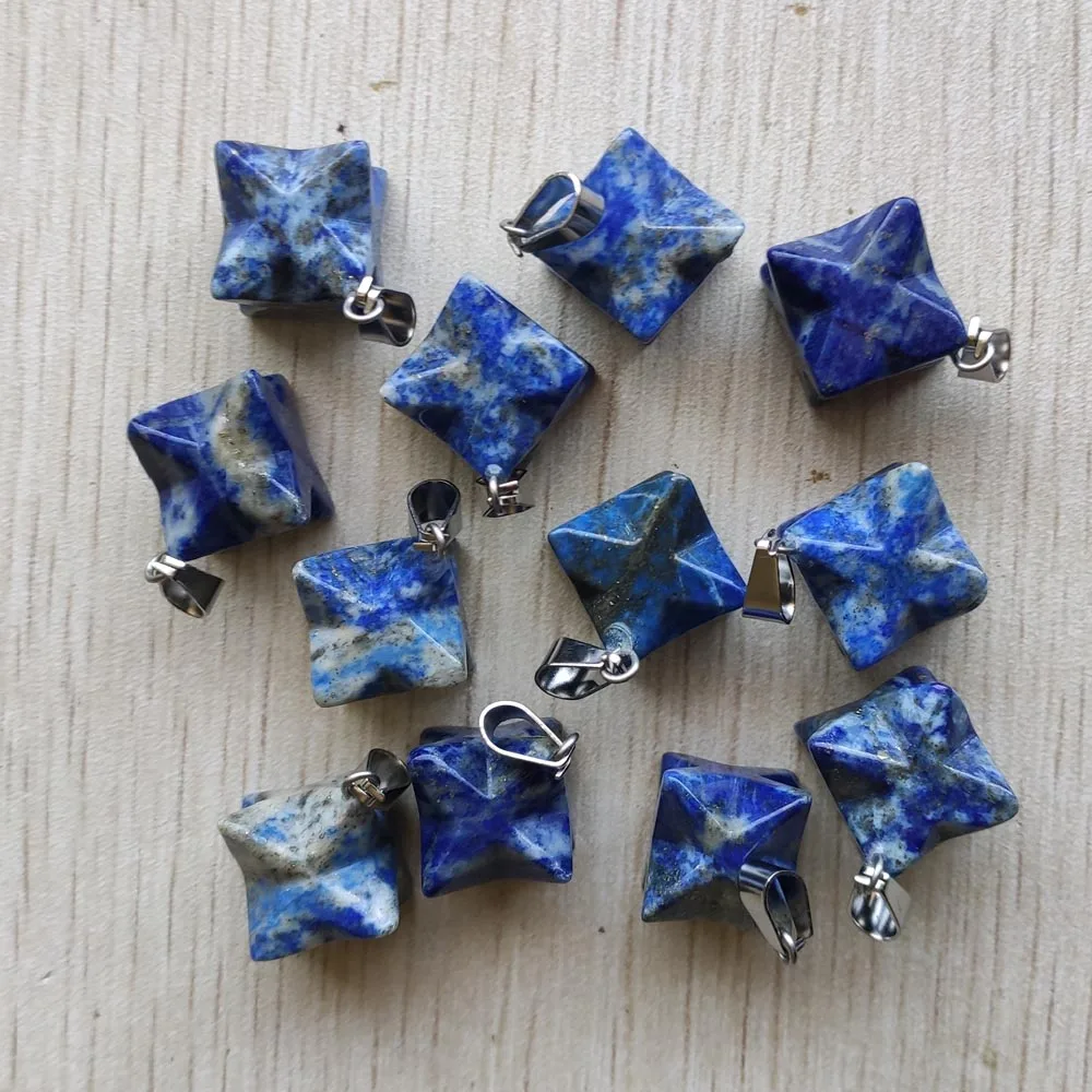 Fashion natural lapis lazuli Melkaba Hexagram stone Pendants Charms for jewelry making gift free shipping Wholesale 12pcs/lot