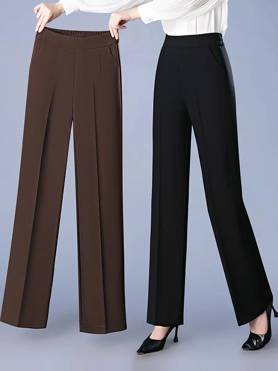 Korean Version High Waisted Coffee Colored Pants in Large Size Slim and Fluffy Loose Straight Leg Pants Versatile Pants For