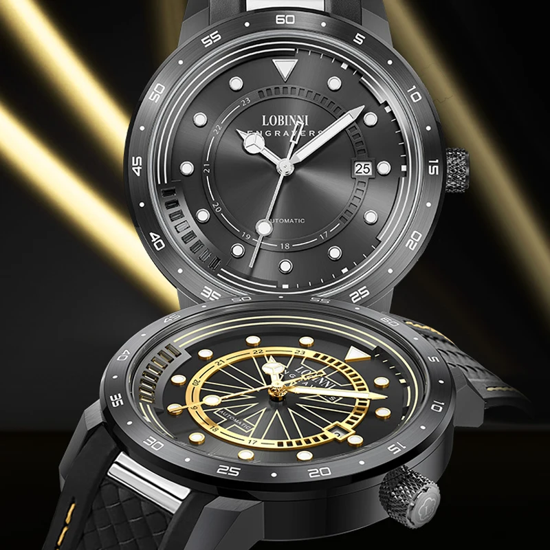 LOBINNI Orologio meccanico automatico da uomo nuovo Movimento MIYOTA Orologio da polso con cinturino in caucciù con specchio in zaffiro Orologio luminoso per il tempo libero