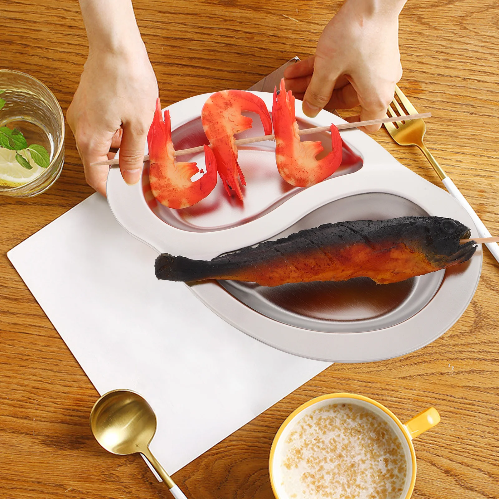 

1PC Outdoor Camping BBQ Tray Stainless Steel Divided Plates Separator Grill Platter Barbecue Picnic Serving