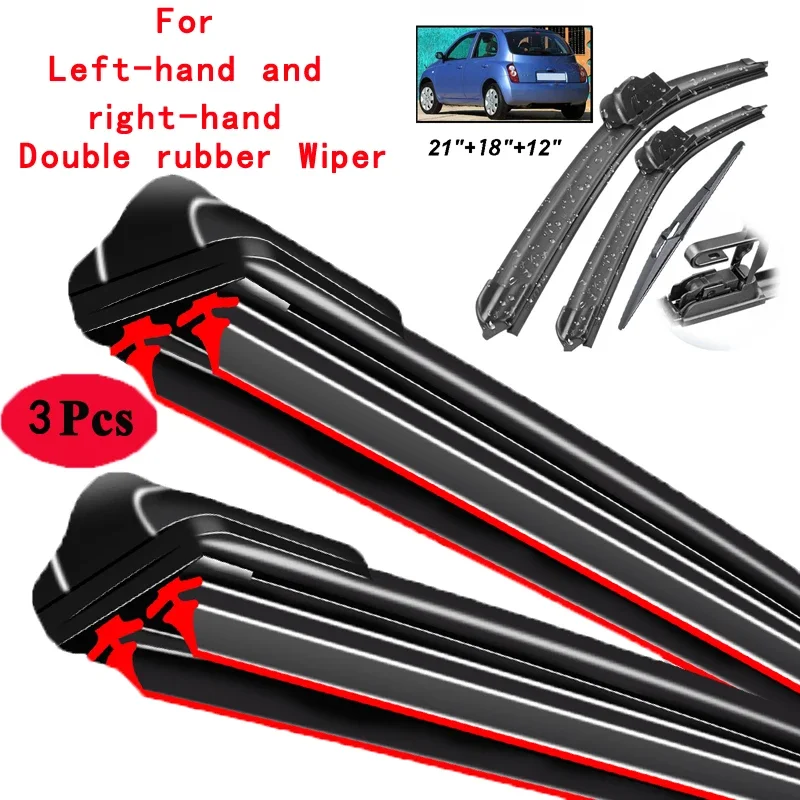 Car Wiper Front & Rear Wiper Blades Set For Nissan Micra K12 2002 - 2005 Windshield Windscreen Window Brushes 21\