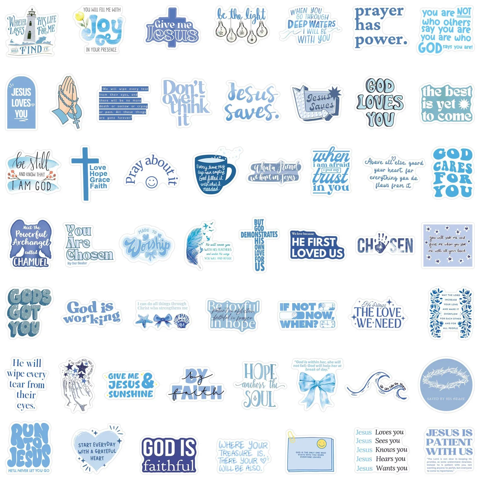 50Pcs Jesus Phrase Sticker Pack-Graffiti with Biblical Motivational Quotes, Waterproof Decor Stickers