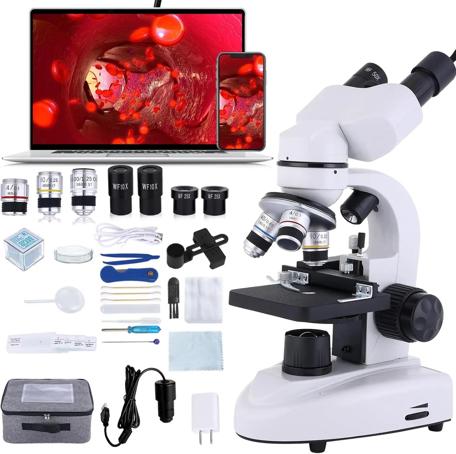 Compound Microscope 40X-2000X, Research Grade Professional Microscope with Dual Mechanical Stages and Coaxial Coarse/Fine Focus