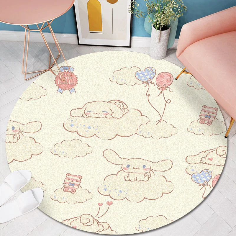 Sanrio Carpet Floor Rug Cinnamoroll Room Decor Carpet Cute Cartoon Round Mat Crystal Velvet Children Bedroom Living Room Decor