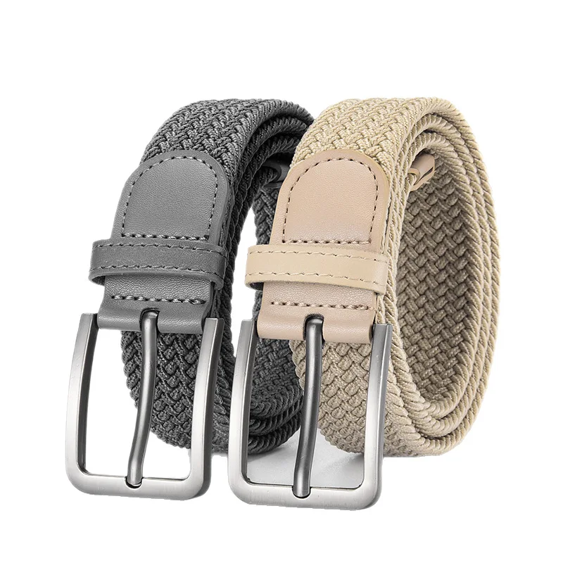 3.3CM X 125CM  2025 Men Teenager Woven Canvas Belt Elastic Fashion Trouser Trousers Black Cheap Clothing Accessories Beige Grey
