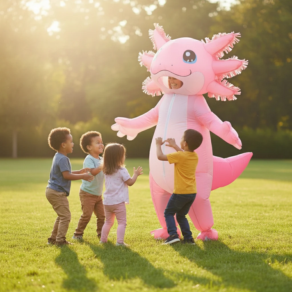 Adult Inflatable Axolotl Costume Funny Pink Blow Up Suit Unisex for Christmas Thanksgiving Carnival Cosplay (155-190CM)