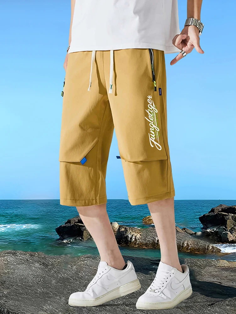 

Men's Summer Ice Silk Casual Straight Leg Seven-Foot Pants Loose Cut Junior High School Students Loose orts Workwear