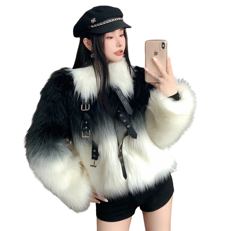 Leather buckle small fragrance fur coat winter new temperament small man gradient environmental protection fox fur coat female