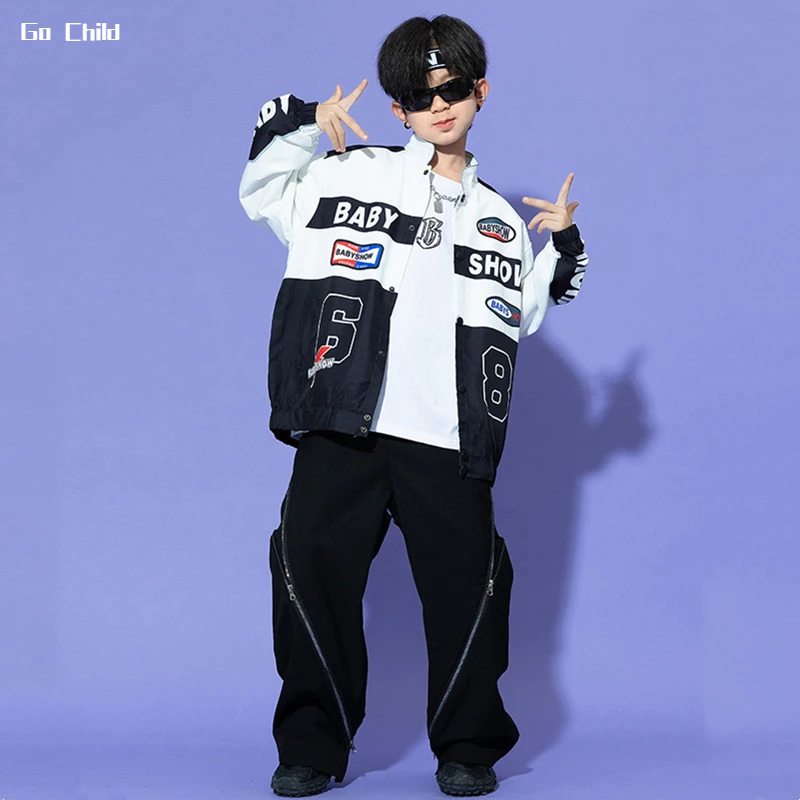 Boys Hip Hop Motorcycle Jacket Zippers Cargo Pants Girls Street Dance Joggers Clothes Sets Kids Streetwear Child Jazz Costumes
