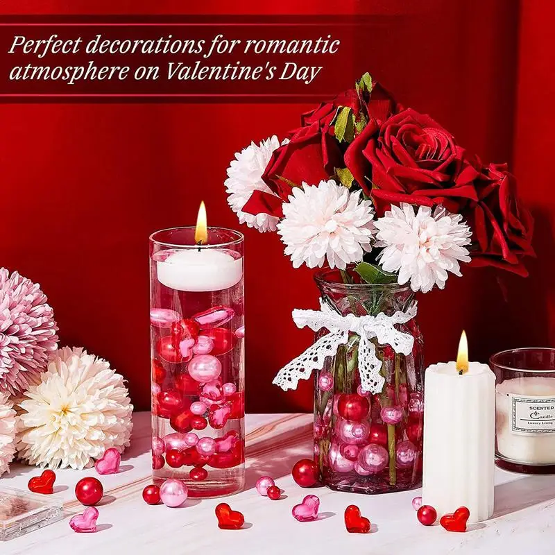 Valentine's Day Vase Filler 86pcs Pink And Red Candle Floating Fillers Photography Props Waterproof Beads For Coffee Table