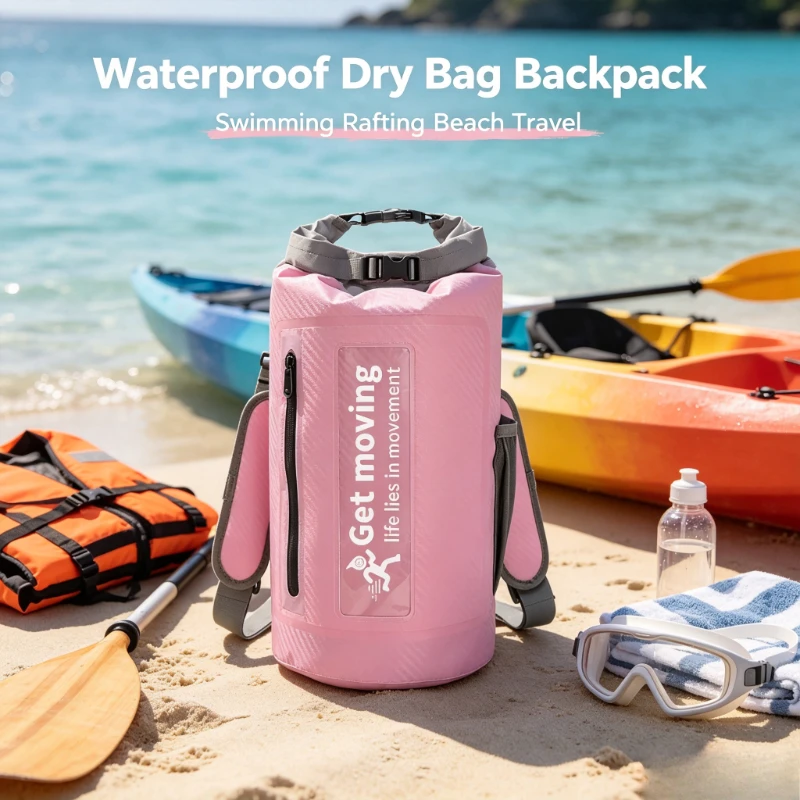 Carbon Fiber Waterproof Barrel Dry Bag Backpack, Scratch Proof Storage Sack for Beach Rafting Swimming Kayaking, Sturdy Durable