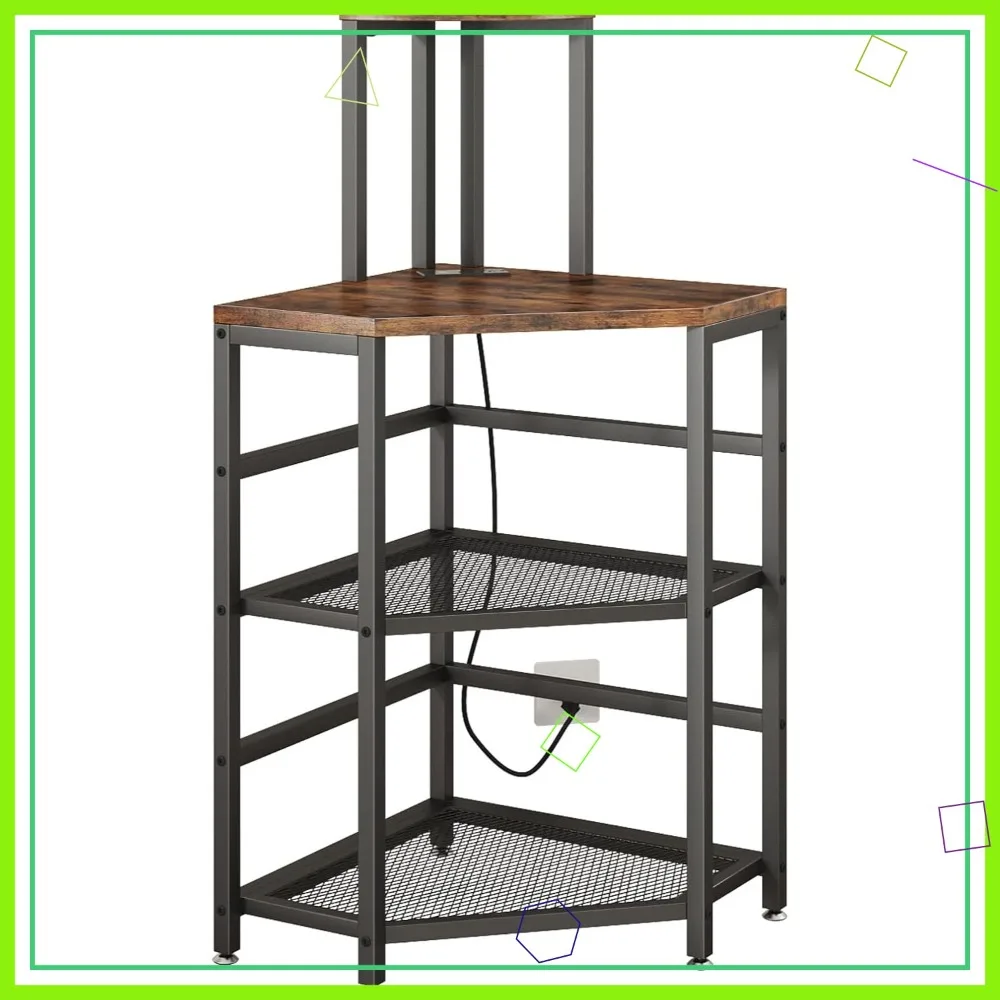 

Corner Printer Stand with Power Outlet, USB Charging & LED Lights for Home Office Storage