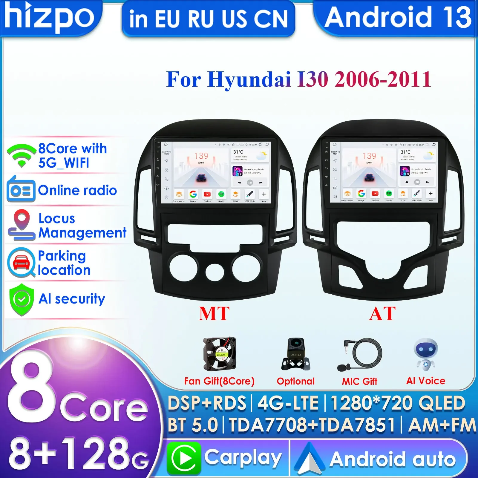 

Hizpo Carplay 4G 360 Cam Android 13 Автомобильный радиоприемник для авто Hyundai I30 2006-2011 Ручной мультимедийный видеоплеер GPS 2din Авторадио