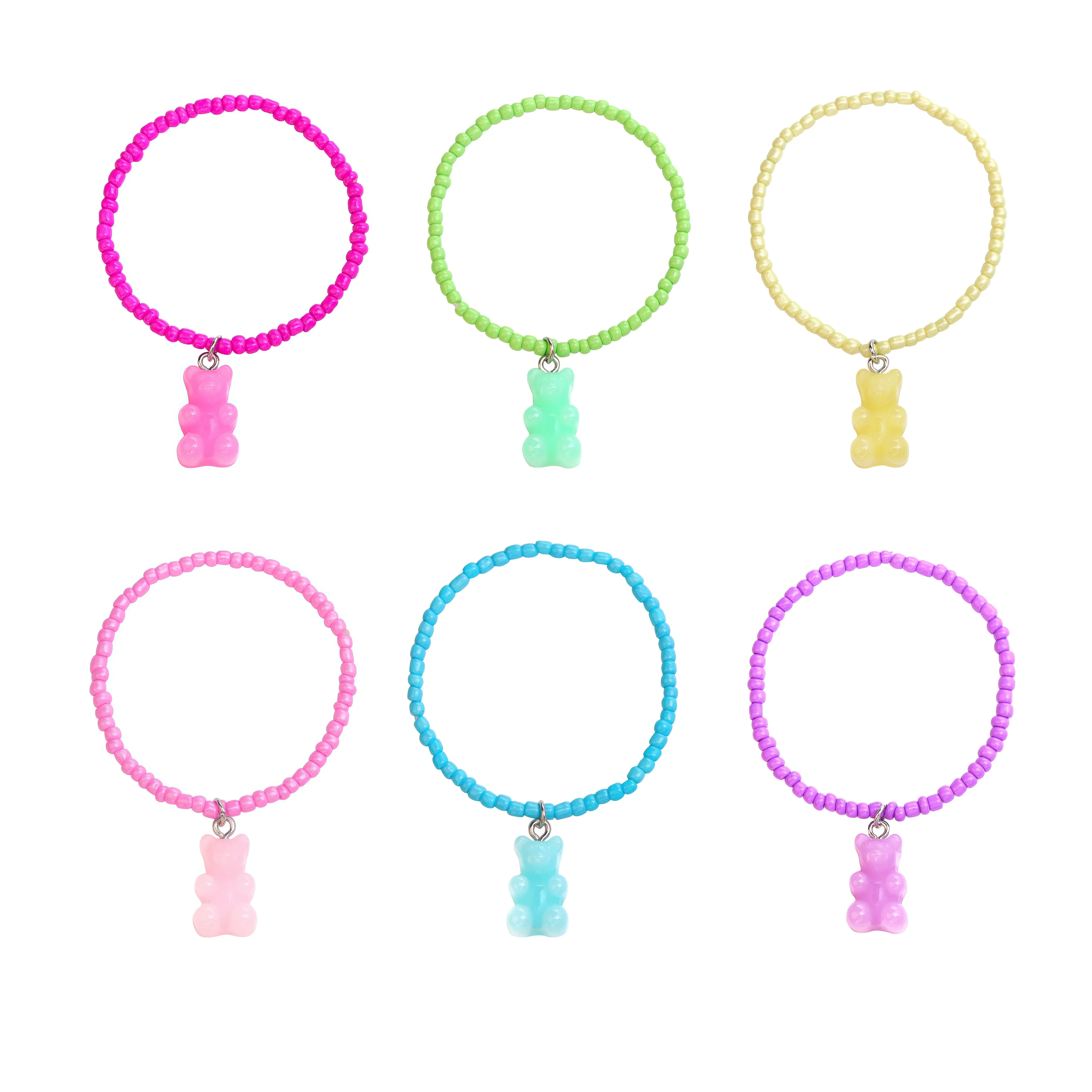 Friendship Couple Gift Jewelry Collection 6 pcs Colorful Gummy Bear Beaded Bracelets Set for Girls and Women