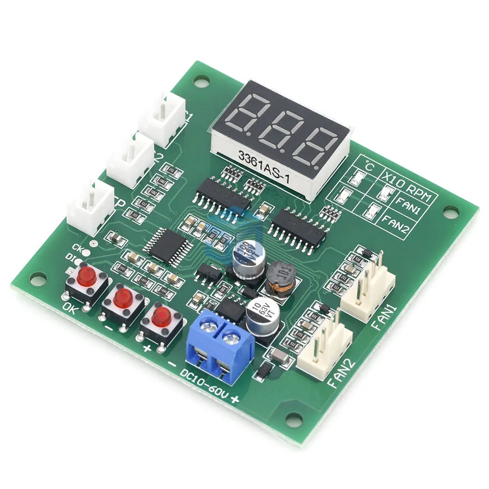 12V24V48V Two Way Heat Dissipation PWM Four Wire Fan Temperature Controller Temperature Speed Display Stop Alarm Board