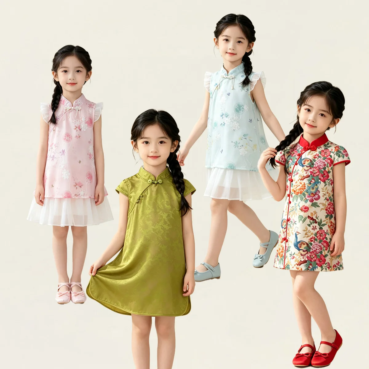 2026 New Girls Hanfu Dress Chinese Style Kids Qipao Cheongsam Sleeveless Summer Princess Party Dresses