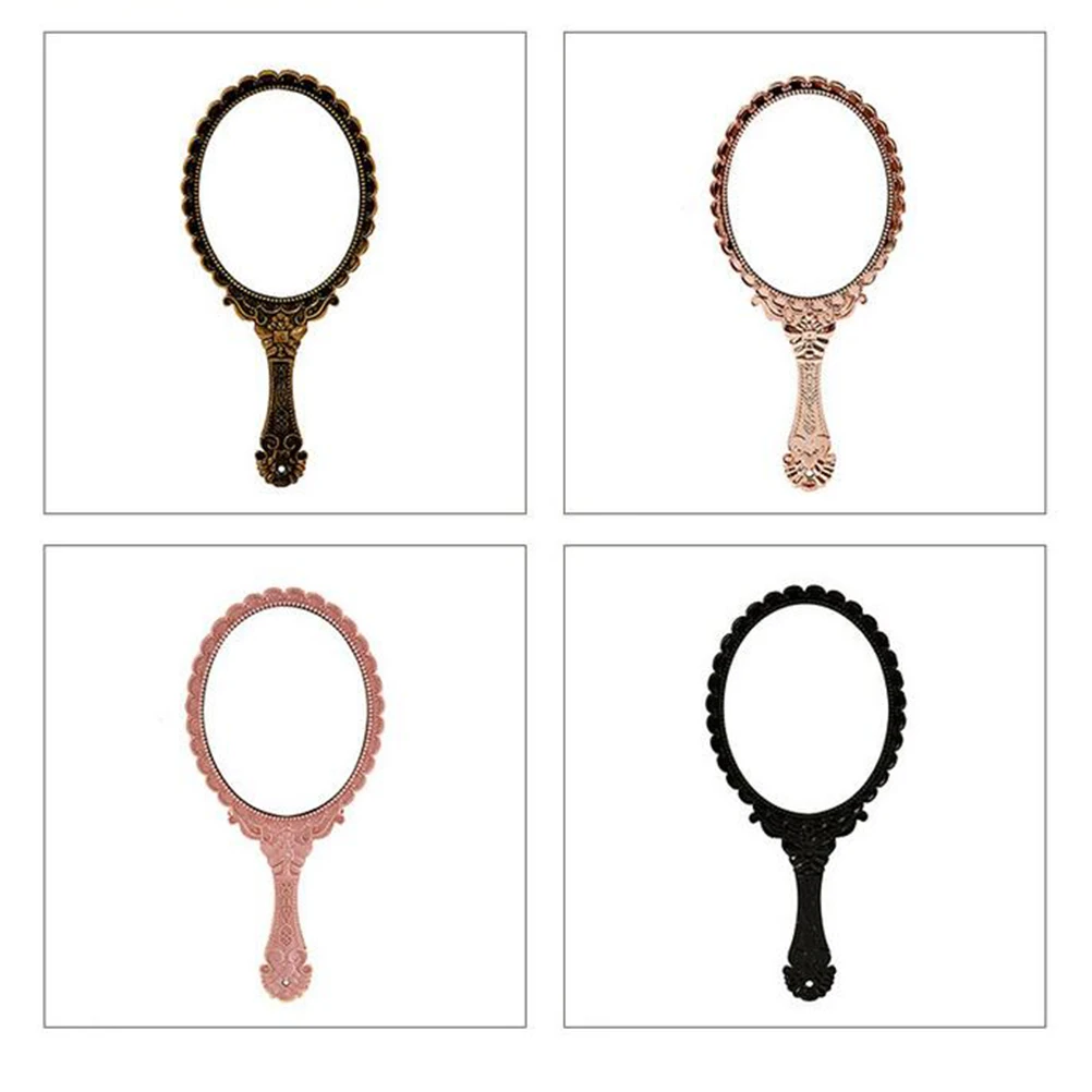 Criativo retro padrão lidar com espelho de maquiagem espelho de maquiagem portátil espelho de renda à mão (bronze)