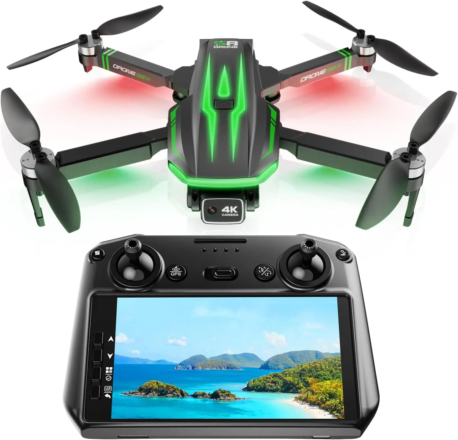Foldable Lightweight Quadcopter EIS 4K Camera GPS Drones Adults Kids 5 Screen Controller 60 Min Flight Auto Return Long Range Tr