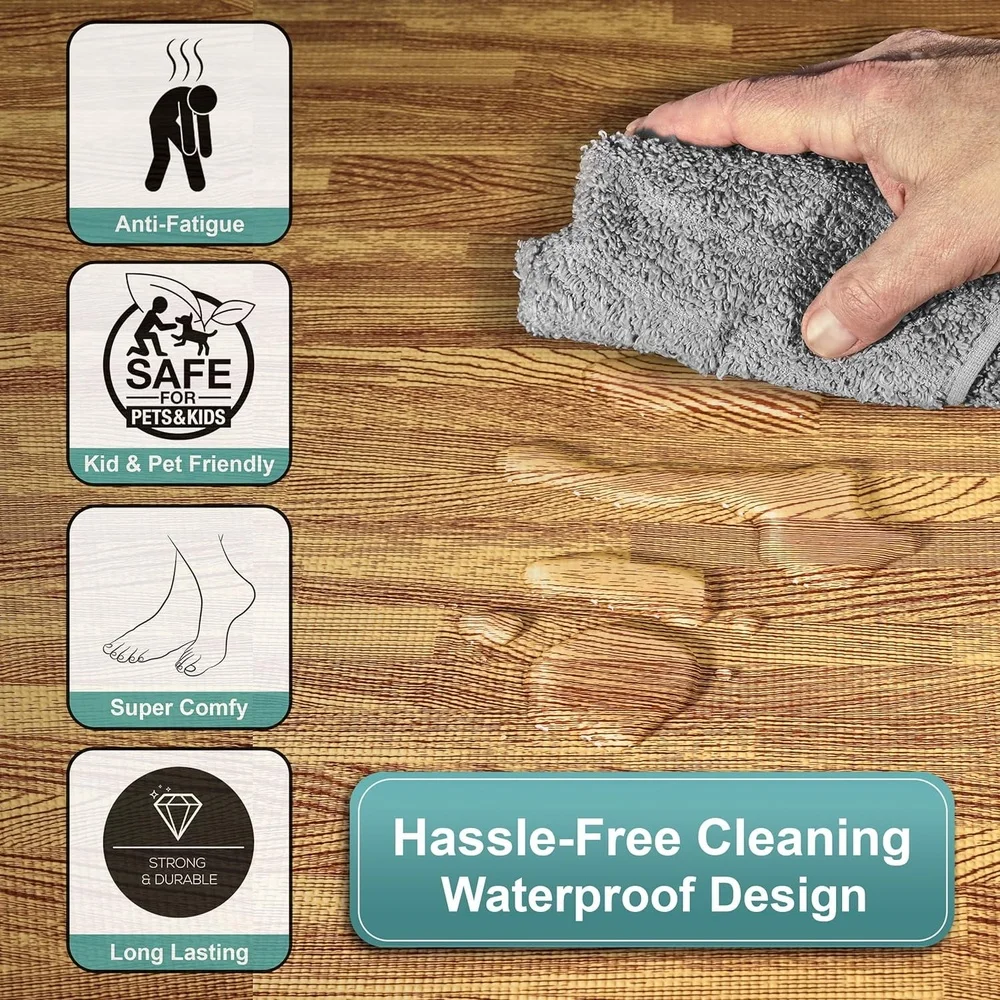 24x24 Interlocking Foam Floor Mats 12 Piece Wood Grain Cushioning Tiles Easy Install Anti-Fatigue Waterproof Home Business