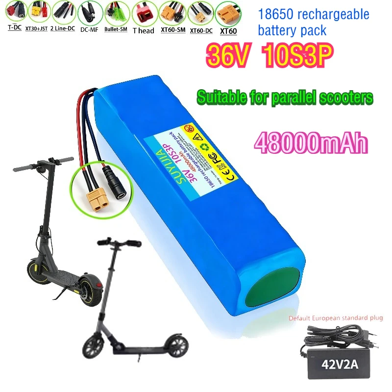 

10S3P 36V 48000mAh 18650 batería de litio recargable 1000W fuente de alimentación para bicicleta eléctrica Scooter vehículo BMS
