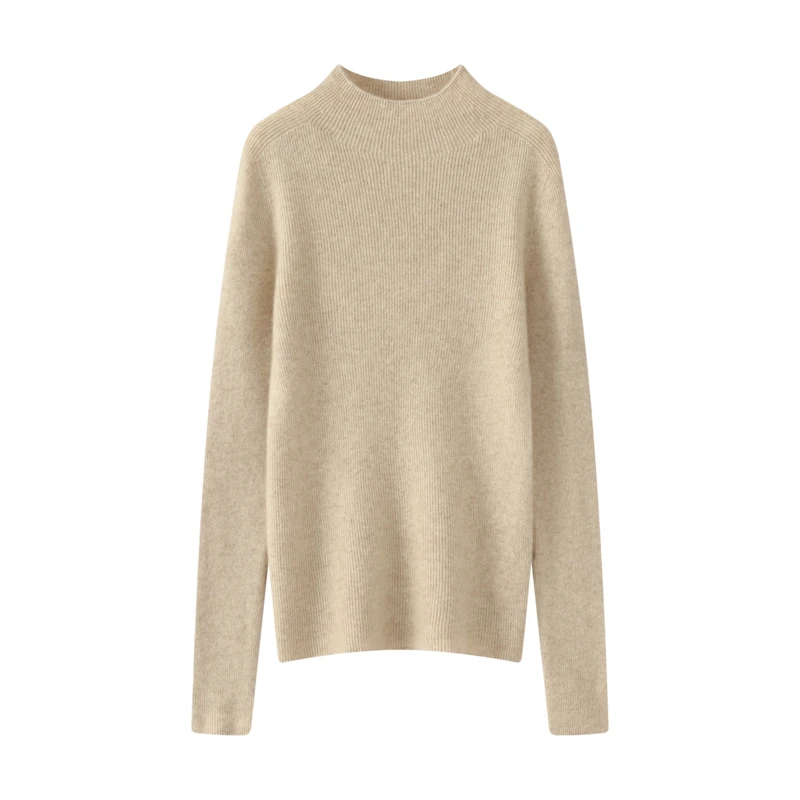 

New 100% Cashmere Women Slim Sweater Mock Neck Long Sleeve Pullover Autumn Winter Basic Warm Casual Cashmere Knitwear Bottom Top