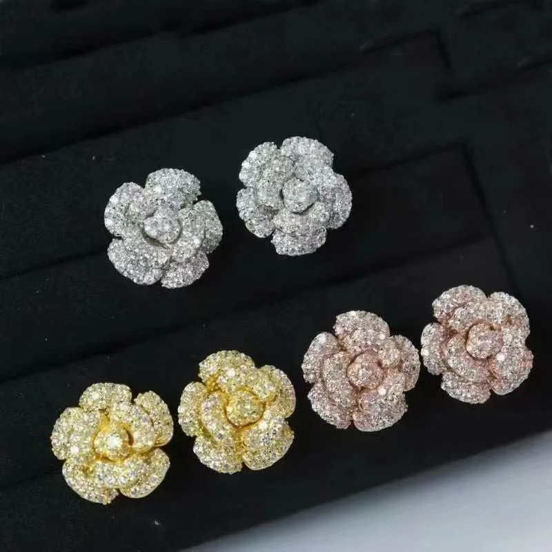 KQDANCE عالية الحرفية 925 الفضة 16 مللي متر الوردي الأصفر حجر وأقراط للنساء زهرة الورد مصمم المجوهرات الفاخرة