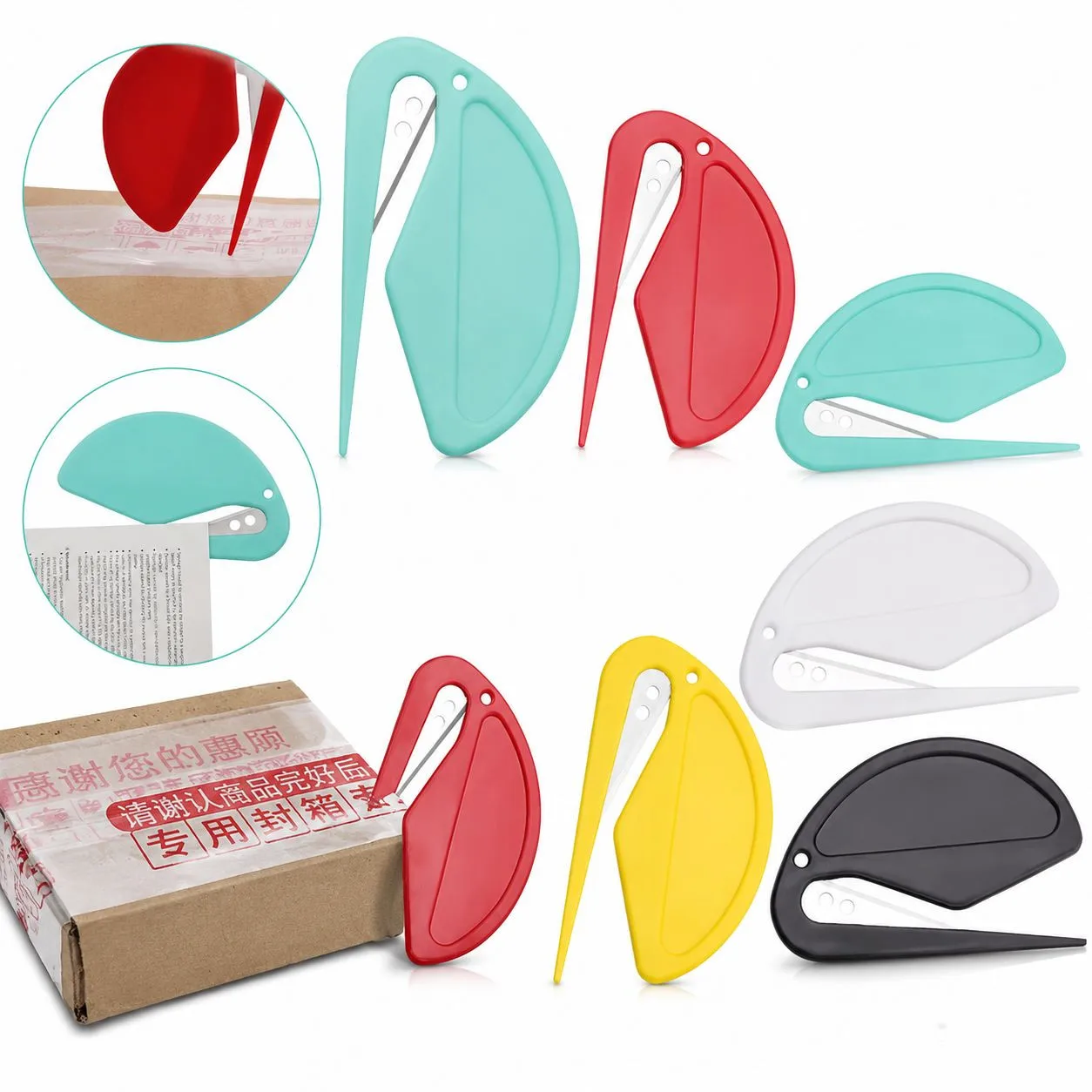Plastic Letter Opener Sharp Letter Mail Envelope Opener Cut Elastic Wire Safety Papers Guarded Cutter Blade Office Equipment