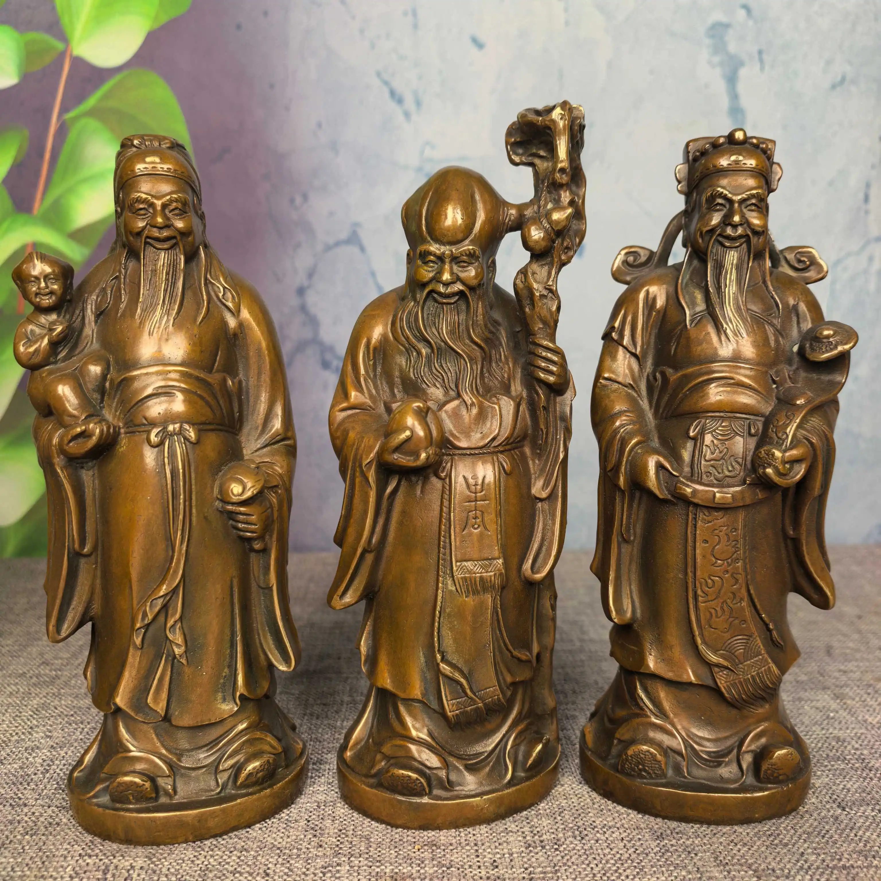 Old Brass Fu Lu Shou Three immortals longevity blessing get rich Study desktop screen Amass wealth Ornaments Town house