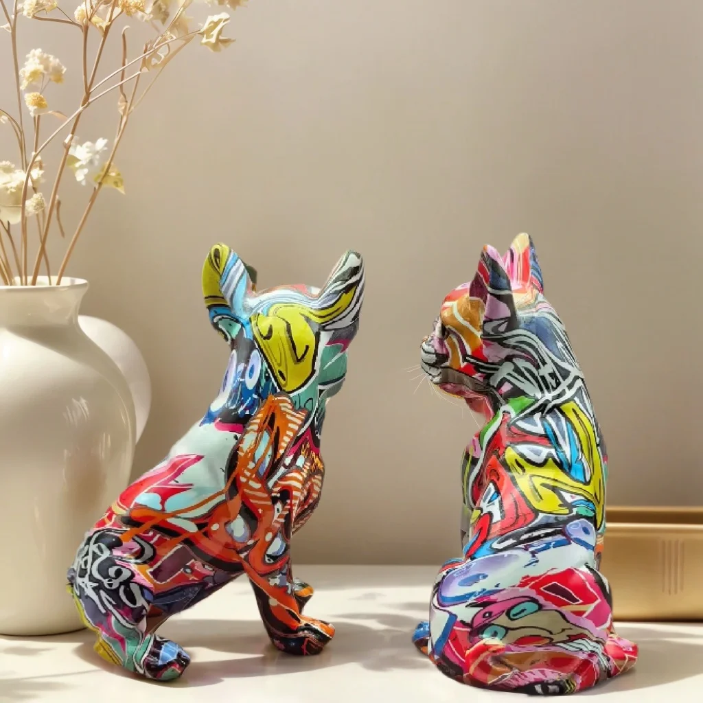 1pc Graffiti Bulldog Statue, Animal Dog Art Home Decor, Suitable for Living Room Bedroom Bookshelf Desktop Statue.